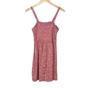 Pink Rose Floral Smocked Button Sleeveless Sun Dress Size Medium